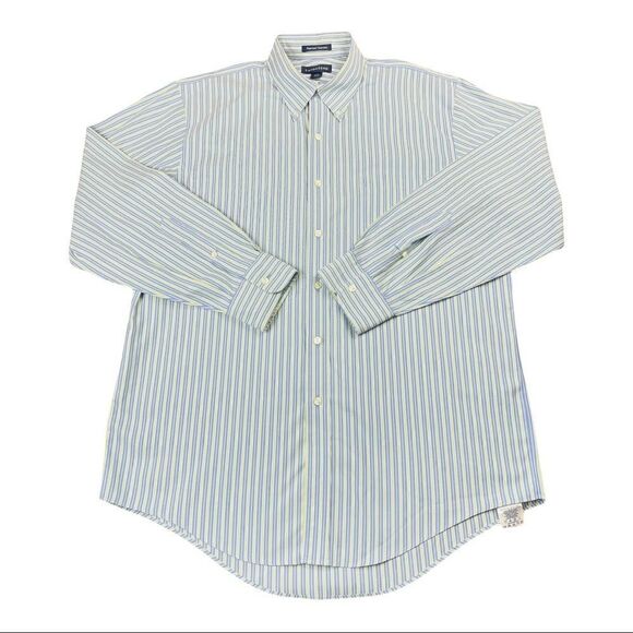 Land’s End Shirt Mens Large L Blue Green Stripe Long Sleeve Button Down Collar - Picture 1 of 4